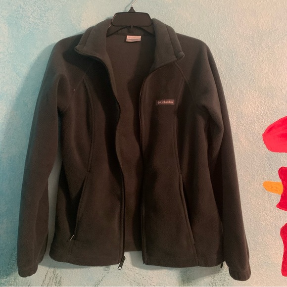 Dark hunter green fuzzy fabric Columbia  Zip Up Jacket women’s small - Picture 3 of 4